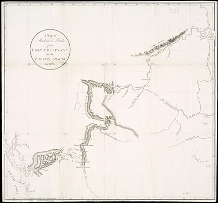 A map of Mackenzie's track from Fort Chipewyan to the Pacific Ocean in 1793