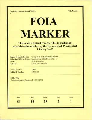 [Department Agency Reports A-F, 10/91-12/91]