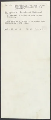 Loan and Real Estate Ledgers and Journals: Loans, 1870-1871