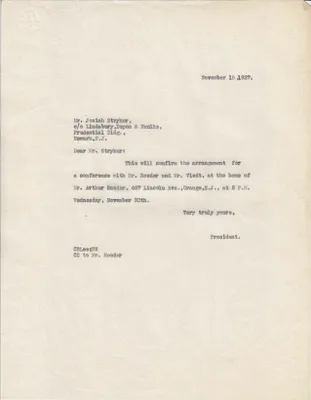 Letters Sent to Josiah Stryker, November 18, 1927