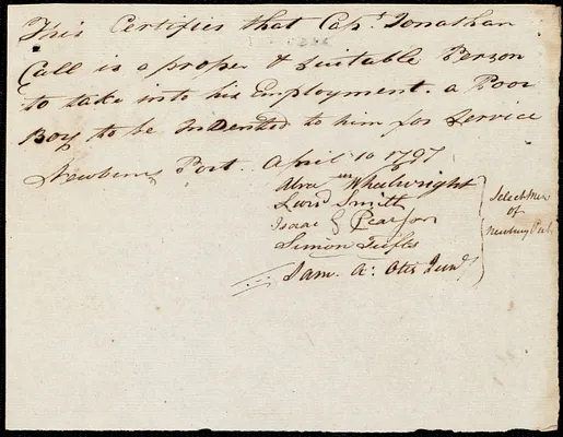 John Foalke indentured to apprentice with Jonathan Call of Newburyport, 15 April 1797