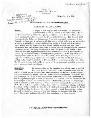 Memorandum, State Department Summary of Telegrams
