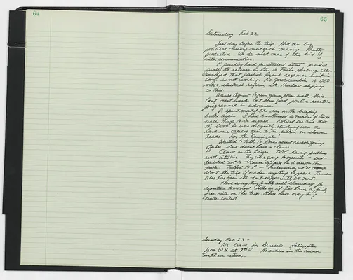 Handwritten journal entry for February 22, 1969-February 23, 1969