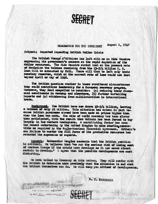 Memorandum from Secretary of State George C. Marshall to President Harry S. Truman