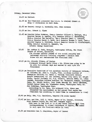 Daily Appointment Sheet for President Harry S. Truman