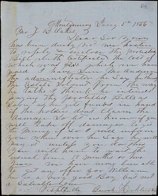 Burch, Kirkland & Co., Montgomery, Ala., manuscript letter signed to Ziba B. Oakes, 5 January 1857