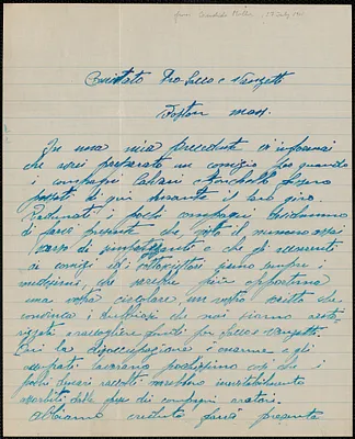 Candido Mollar autograph letter signed, in Italian, to Sacco-Vanzetti Defense Committee, Collinsville, Ill., July 17, 1921