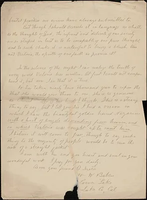 H.W. Baker autograph letter signed (incomplete) to [Zula Maud Woodhull], after 1927