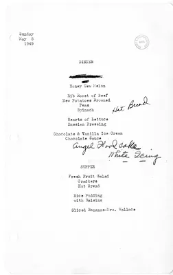 White House Dinner and Supper Menu