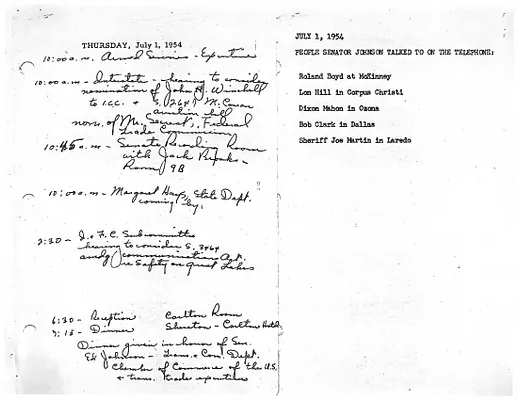 Lyndon Johnson's 1954 Desk Diary I, beginning 7/1/1954