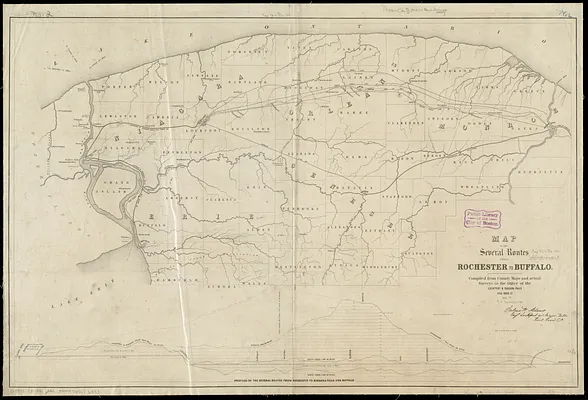 Map of the several routes from Rochester to Buffalo