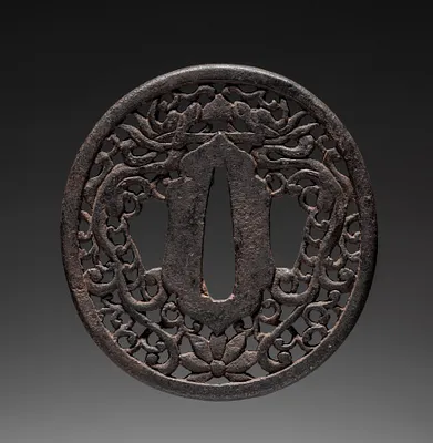 Sword Guard (Tsuba) with Dragons and Lotus