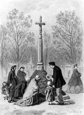 Group of Persons at the Foot of a Cross in the Cemetery