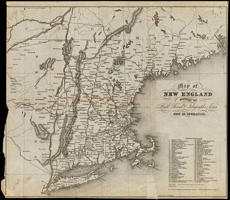 Map of New England exhibiting the rail road and telegraphic lines now in operation