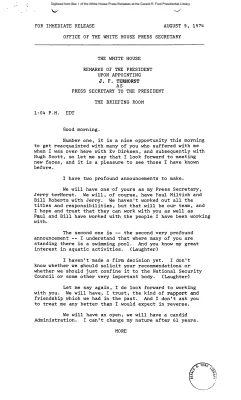 Remarks Upon Appointing J. F. terHorst as Press Secretary [Ford Speech or Statement]