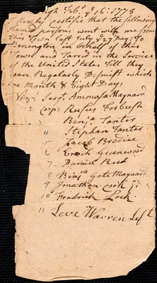 Certification of Soldiers Who Fought at Bennington and Discharged, 1778