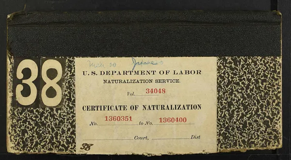 Volume 38, Certificates 1360351 - 1360400, 1920