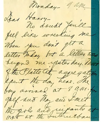 Letter from Bess W. Truman to Harry S. Truman