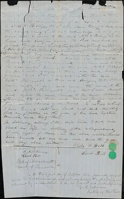 Deed of pew conveyance for pew owner Nathaniel Phillips 2nd, of Marshfield