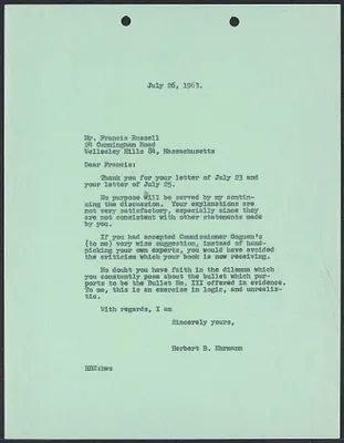 Herbert Brutus Ehrmann Papers, 1906-1970. Sacco-Vanzetti. Shelley Braverman, 1961-1968. Box 9, Folder 16, Harvard Law School Library, Historical & Special Collections