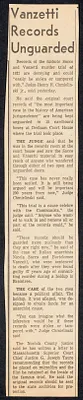 Herbert Brutus Ehrmann Papers, 1906-1970. Sacco-Vanzetti. Clippings. Box 7, Folder 15, Harvard Law School Library, Historical & Special Collections