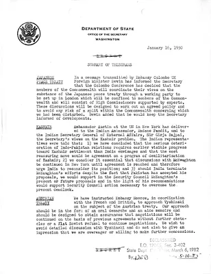 Memorandum, State Department Summary of Telegrams