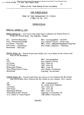 Trip of the President to Texas, April 9 & 10, 1976 [Pool Assignments]