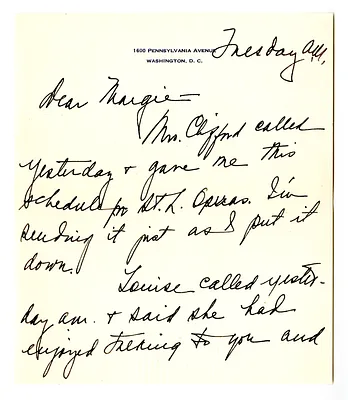 Letter from Bess W. Truman to Margaret Truman