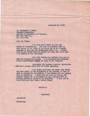 Letters Sent to Dr. Frederick B. Flinn, September 14, 1925