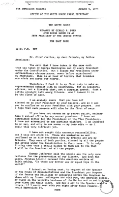 Remarks Upon Being Sworn In as 38th President [Ford Speech or Statement]