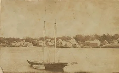 Packet Landing - boat and dinghy, Bass River, South Yarmouth, Mass.