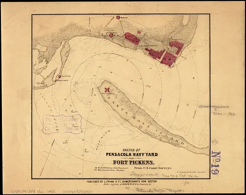 Sketch of Pensacola Navy Yard and Fort Pickens from U.S. coast surveys