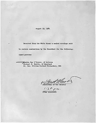 Note re Senate Reception of the Nomination of Sandra Day O'Connor to the Supreme Court