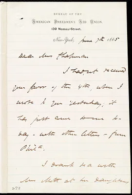 Letter from James Miller M'Kim, [New York], to Maria Weston Chapman, June 7th, 1865
