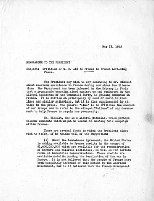 Memorandum from Acting Secretary of State Joseph Grew to President Harry S. Truman