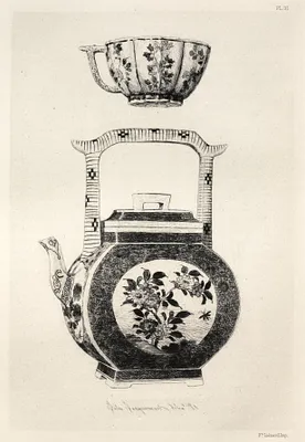History of the Ceramic Art: A Descriptive and Philosophical Study of the Pottery of All Ages and All Nations: Japan: Artistic Decoration- Saucer with Rich Enamelled Ground, and Medallion Representing the Goddess Kouanin (Plate IV)