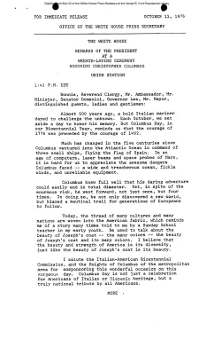 Remarks of the President at a Wreath-Laying Ceremony honoring Christopher Columbus [Ford Speech or Statement]