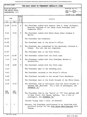President Gerald R. Ford's Daily Diary, May 02, 1976