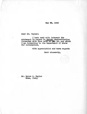 Memorandum from President Harry S. Truman to Myron C. Taylor