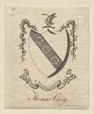 Bookplate:  Coat of Arms with Thomas Cary inscribed below
