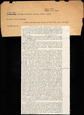Bartolomeo Vanzetti typed letter (copy) to Pei Kan Li, Dedham, 9 June 1927