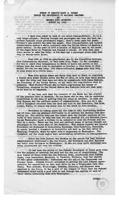 Speech by Senator Harry S. Truman Before the Brotherhood of Railroad Trainman, Kansas City, Missouri