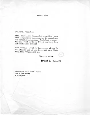 Correspondence between Harry S. Truman and President Richard Nixon