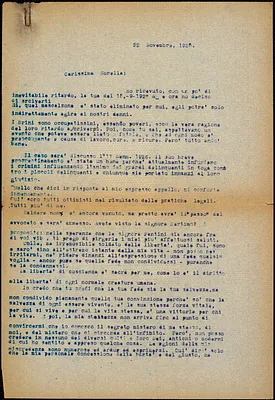 Bartolomeo Vanzetti typed letter (copy) to [Luigia Vanzetti], [Charlestown], 22 November 1925