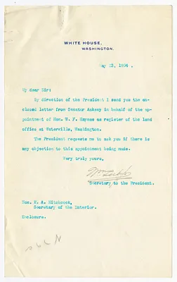 Letter from William Loeb to E. A. Hitchcock