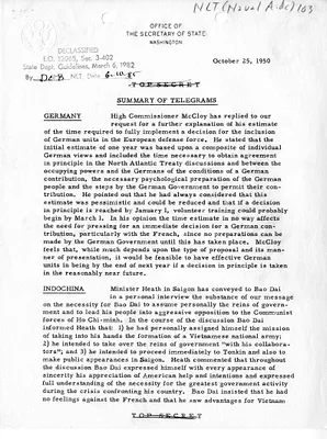 Memorandum, State Department Summary of Telegrams
