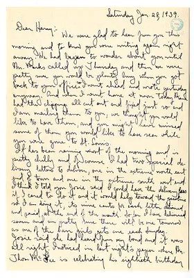Letter from Mary Jane Truman to Harry S. Truman