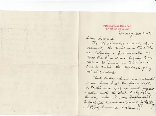 Letters Received to Howard [H.H. Barker], January 20, 1930