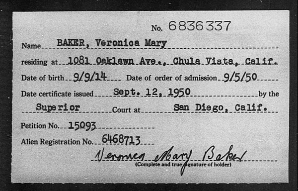 Baker, Veronica Mary - 1950