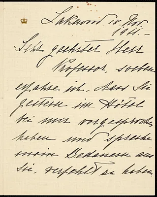 Lwoff-Parlaghy, Vilma von, 1863-1924 autograph letter signed to Hugo Münsterberg, Lakewood, N.J., 18 November 1911